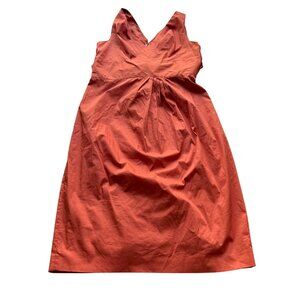 Max Mara Size 12 Rust Orange Sleeveless V-Neck Belted Pleated A-Line Dress